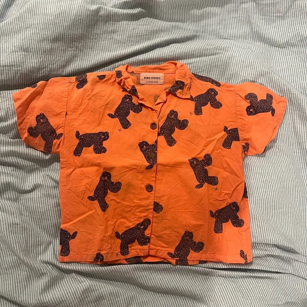 Bobo Choses Orange Cat Print Kids Shirt - Picture 1 of 3